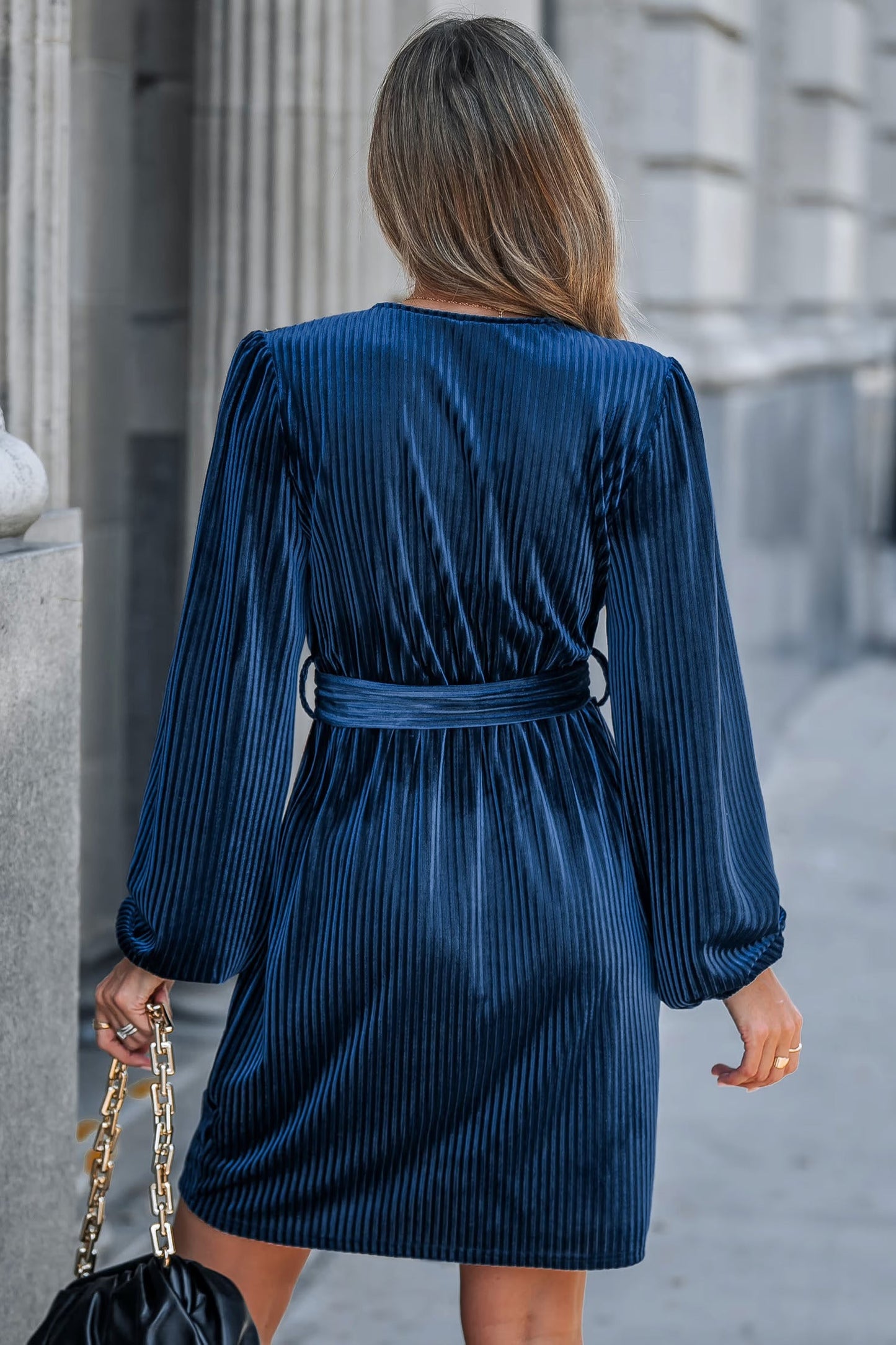 Cupshe Blue Velvet Long Sleeve Wrap Mini Dress