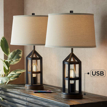 Lamps Plus Franklin Iron Works Lucas Dark Bronze USB Night Light Table Lamps Set of 2