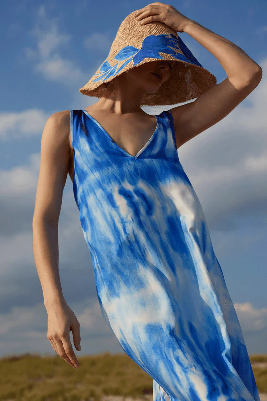 NATORI Santorini Printed Cotton Silk Trapeze Tank Dress