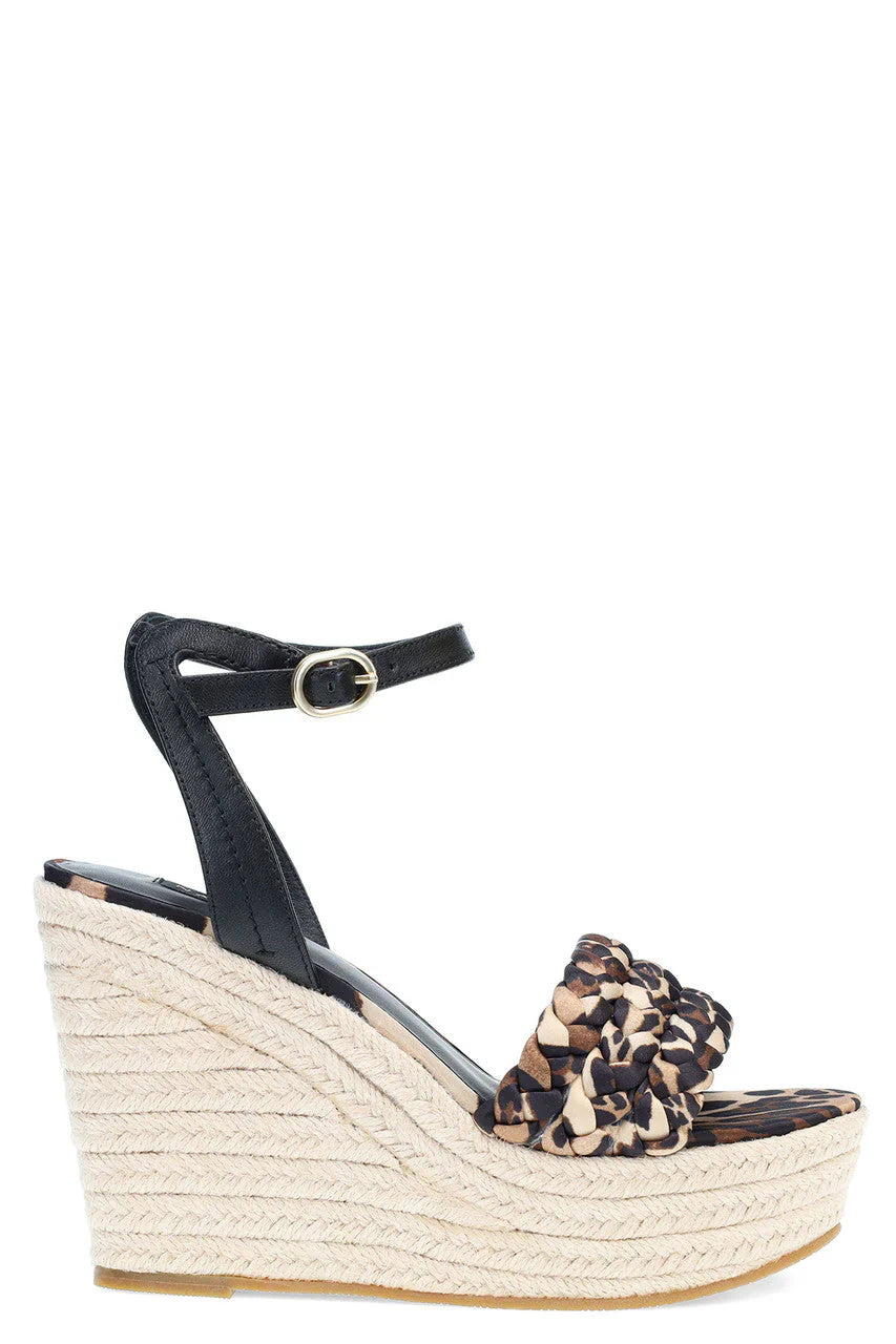 Natori Rae Luxe Leopard Hinami Braided Wedge Sandals - Chestnut