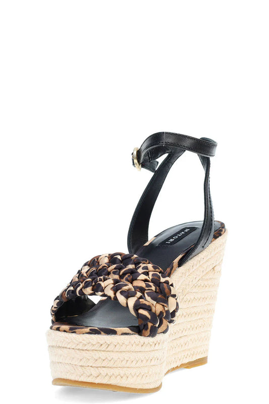 Natori Rae Luxe Leopard Hinami Braided Wedge Sandals - Chestnut