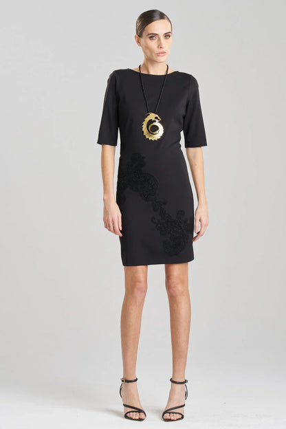 NATORI Light Weight Ponte Embroidered Sheath Dress