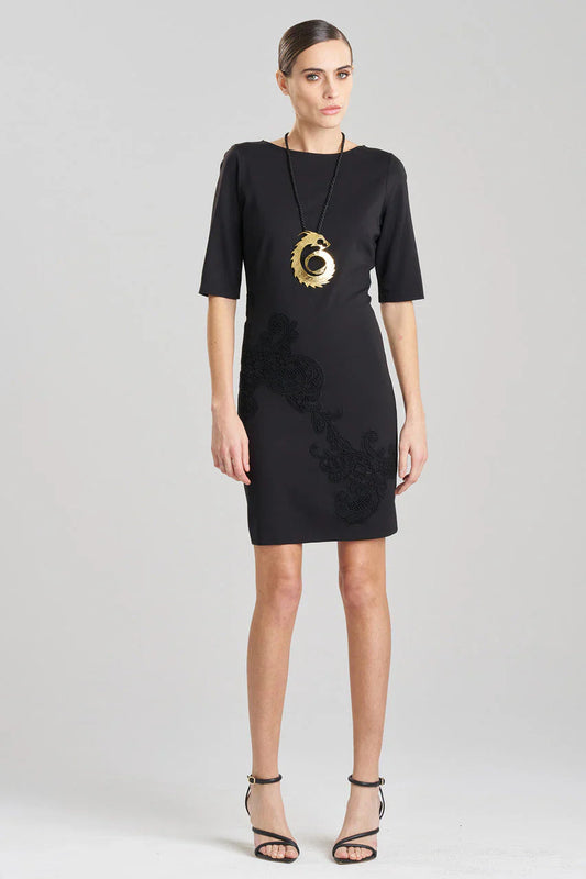 NATORI Light Weight Ponte Embroidered Sheath Dress