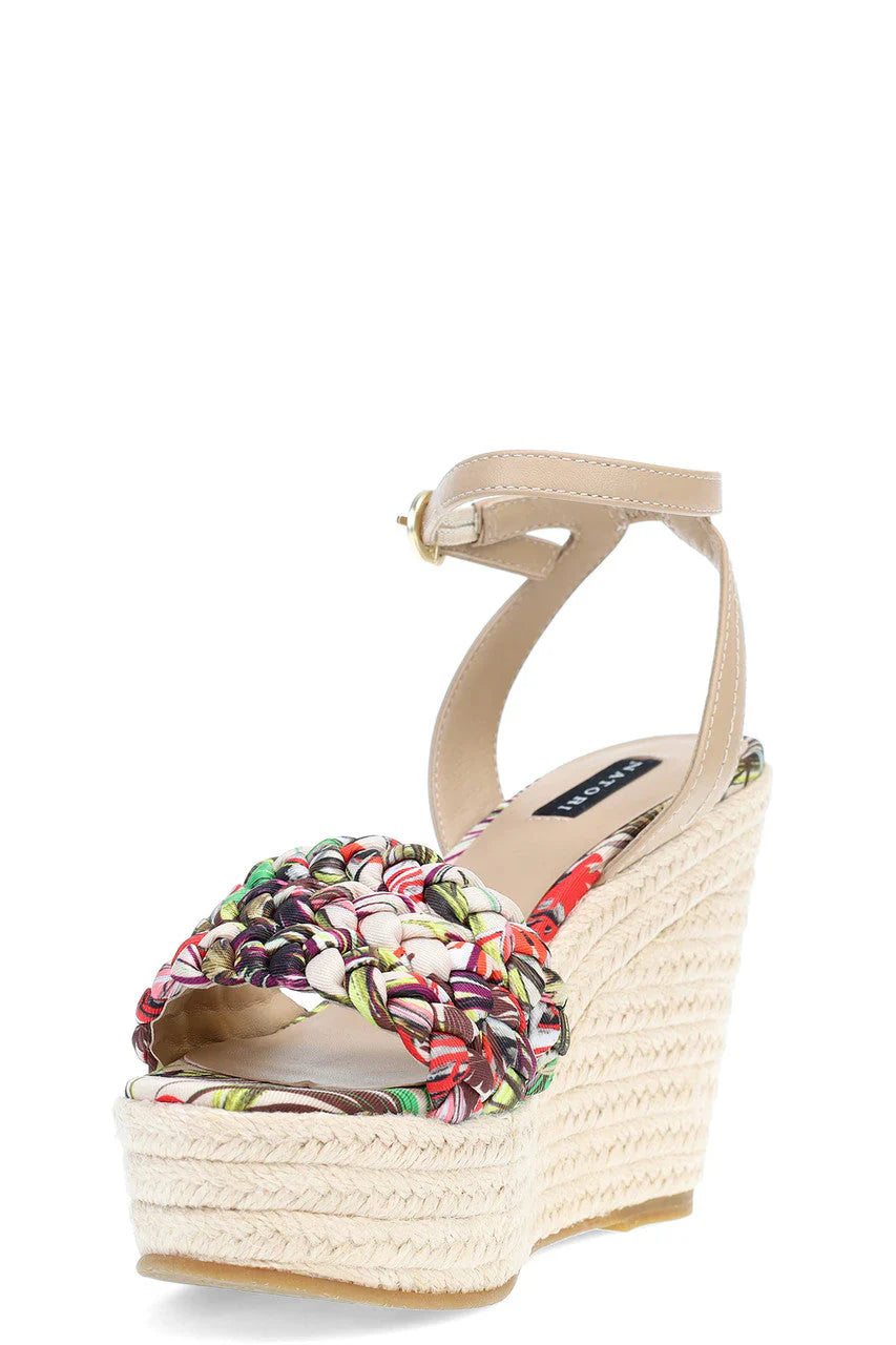 Natori Rae Luxe Leopard Hinami Braided Wedge Sandals - Natural