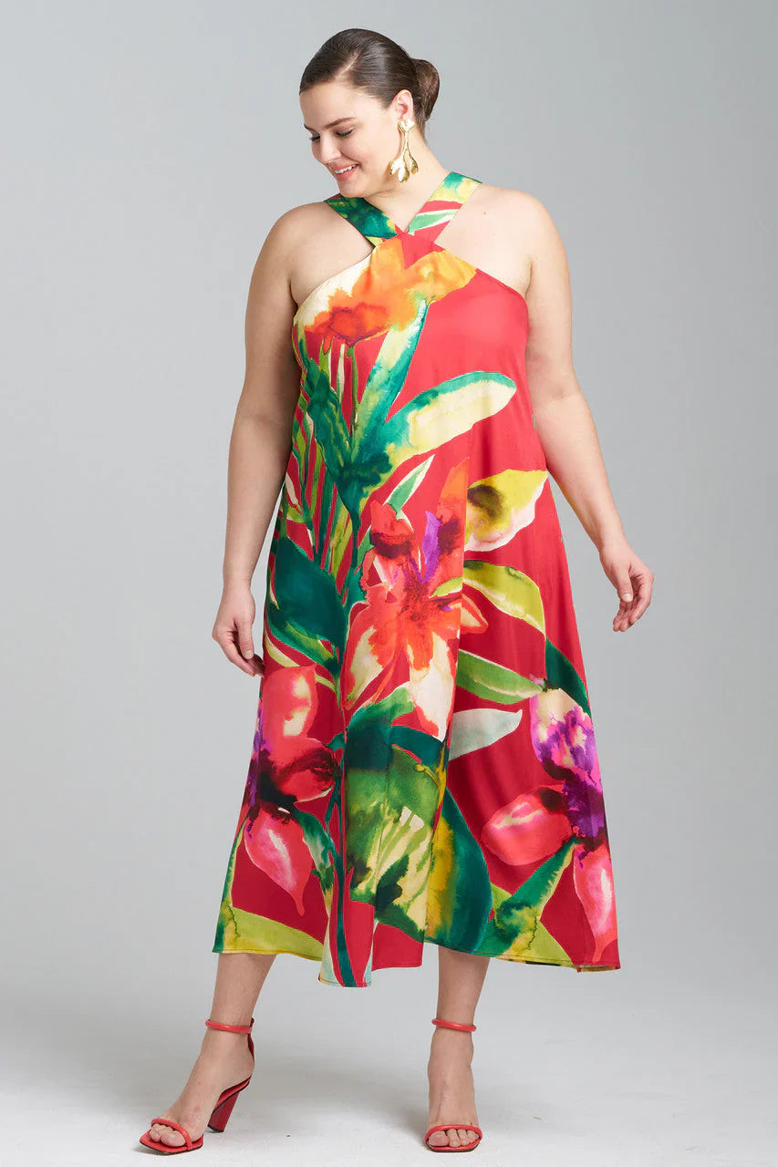 NATORI Mallorca Printed Cotton Silk Halter Dress