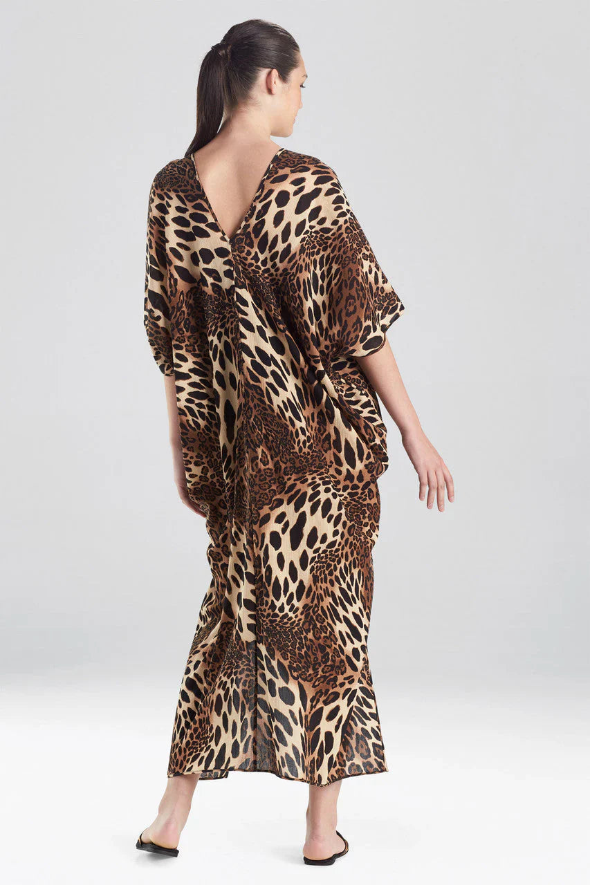 NATORI Luxe Leopard Cotton Gauze Caftan Cover-Up
