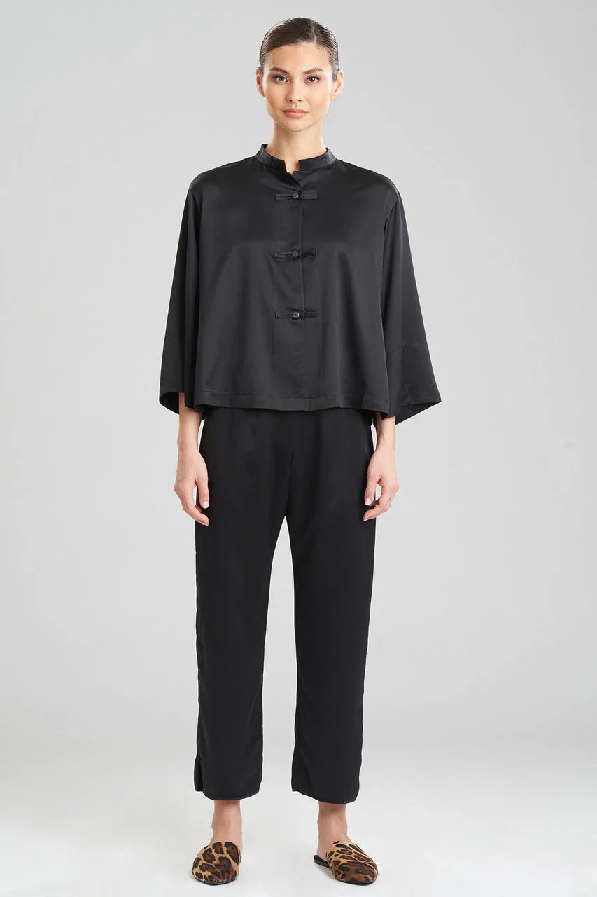 Natori Feathers Satin Essentials Mandarin PJ - Black