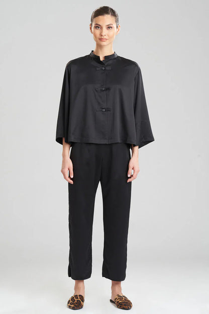 Natori Feathers Satin Essentials Mandarin PJ - Black