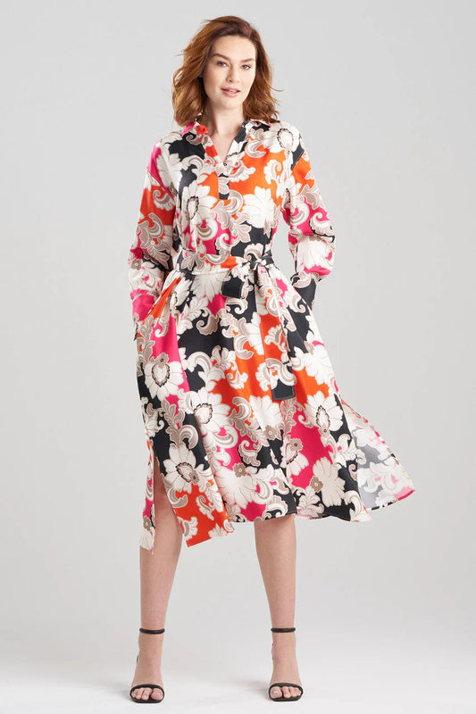 NATORI Cressida Printed Silk Twill Oversized Shirtdress