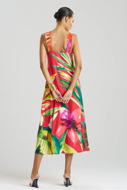 NATORI Mallorca Printed Cotton Silk Halter Dress
