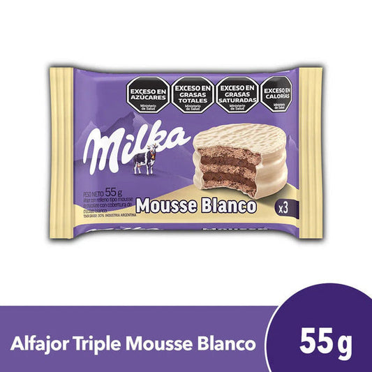 Pampa Direct Milka Alfajor Triple White Chocolate with Chocolate Mousse, 55 g / 2 oz (pack of 12)