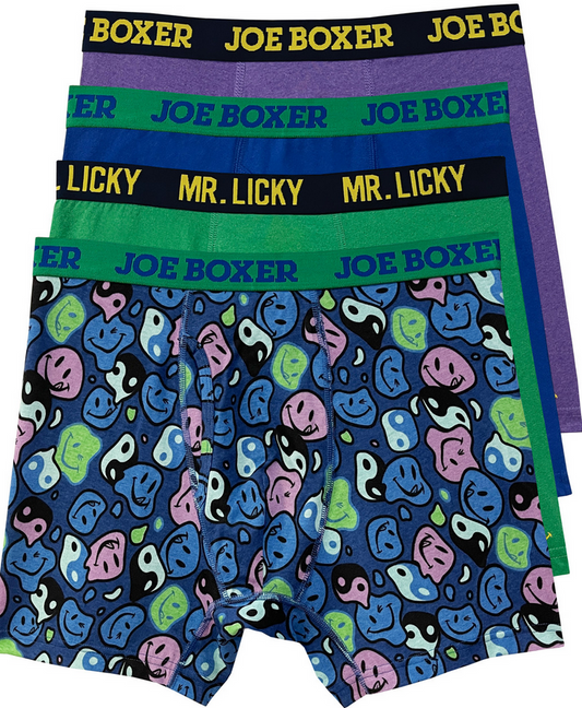Joe Boxer Men's "Psychedelic Waves" 4-Pack Cotton Stretch Boxer Briefs
