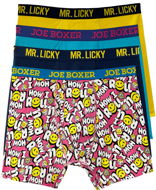 Joe Boxer Men's "Rollin' Fun" 4-Pack Cotton Stretch Boxer Briefs