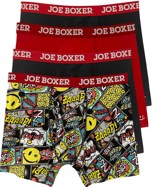 Joe Boxer Men's 4-Pack "Comic Hero" Cotton Stretch Boxer Briefs
