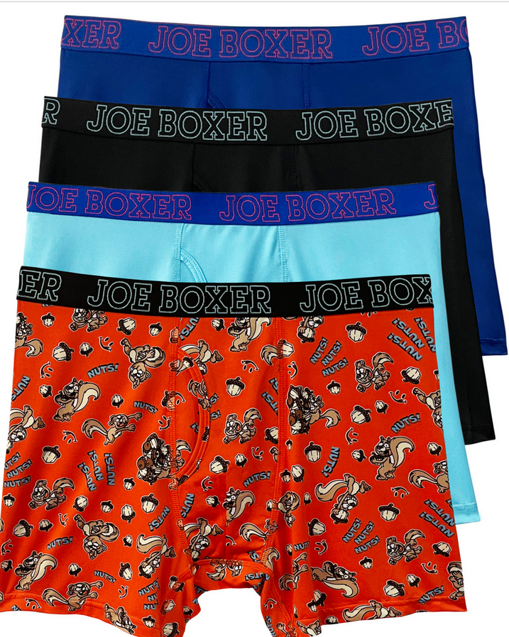 Joe Boxer Men's 4-Pack "Aw Nuts" Performance Boxer Briefs