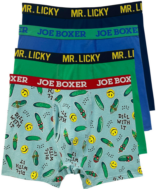 Joe Boxer Men's 4-Pack "Dill With It" Cotton Stretch Boxer Briefs