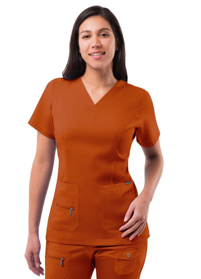 Adar Womens Elevated V-neck Scrub Top - Cinnamon
