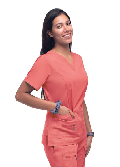 Adar Womens Elevated V-neck Scrub Top - Oliver - Pewter - Rapture Rose