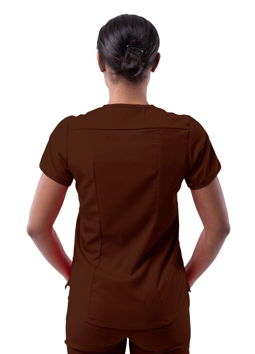 Adar Women's Modern V-Neck Scrub Top - Ceil Blue - Cinnamon - Coffee