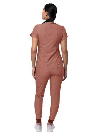 Adar Women's Modern Athletic Jogger Scrub Set - Heather Apple - Heather French Blue - Heather Coffee