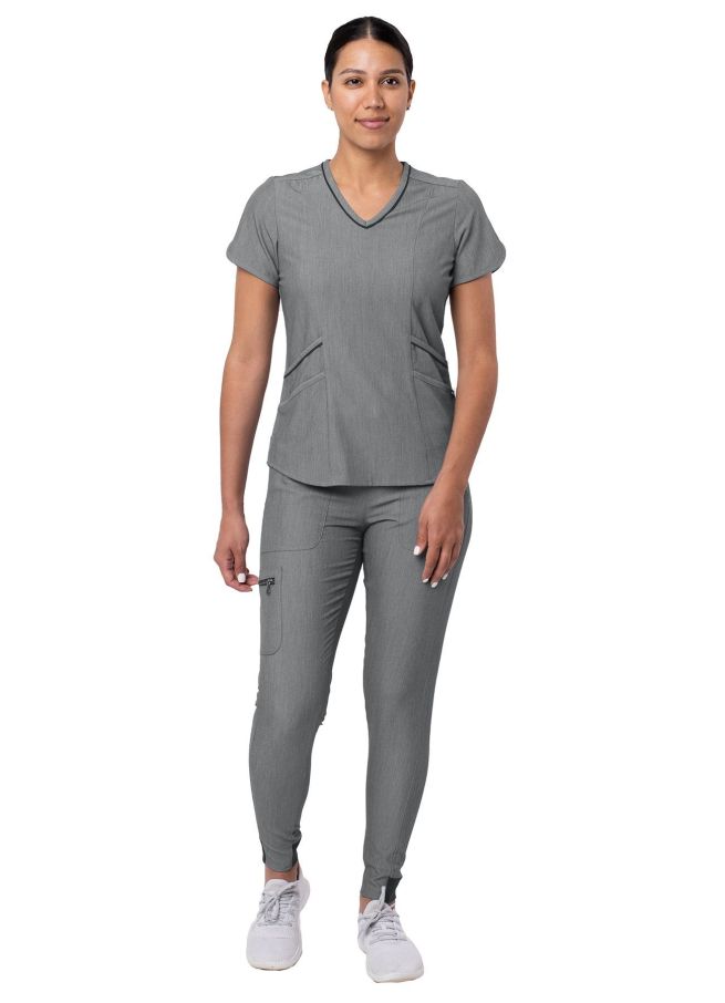 Adar Women's Modern Athletic Jogger Scrub Set - Heather Hunter - Heather Grey