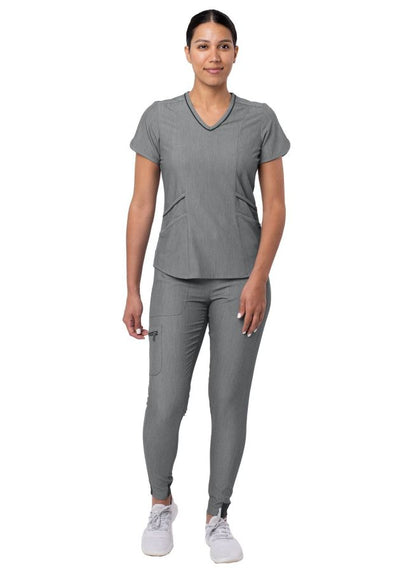 Adar Women's Modern Athletic Jogger Scrub Set - Heather Hunter - Heather Grey