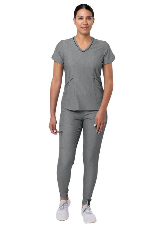 Adar Women's Modern Athletic Jogger Scrub Set - Heather Hunter - Heather Grey