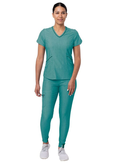 Adar Women's Modern Athletic Jogger Scrub Set - Heather Hunter - Heather Grey