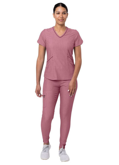 Adar Women's Modern Athletic Jogger Scrub Set - Heather Oliver - Heather Wine