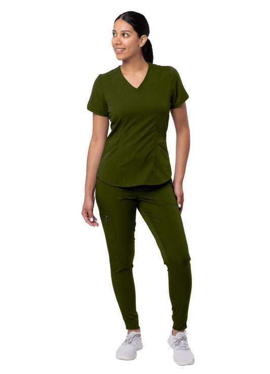 Adar Women's Modern Athletic Jogger Scrub Set - Oliver - Pewter - Rapture Rose