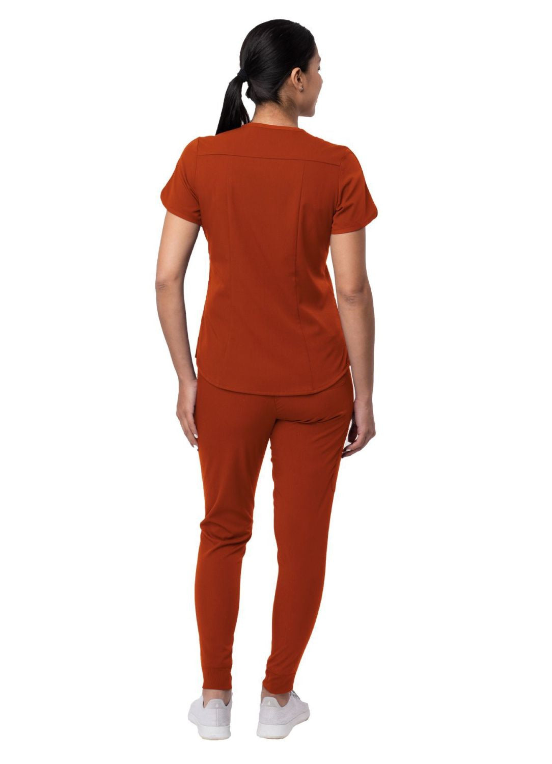 Adar Women's Modern Athletic Jogger Scrub Set - Red Ochre - Royal Blue - Spring Leaf