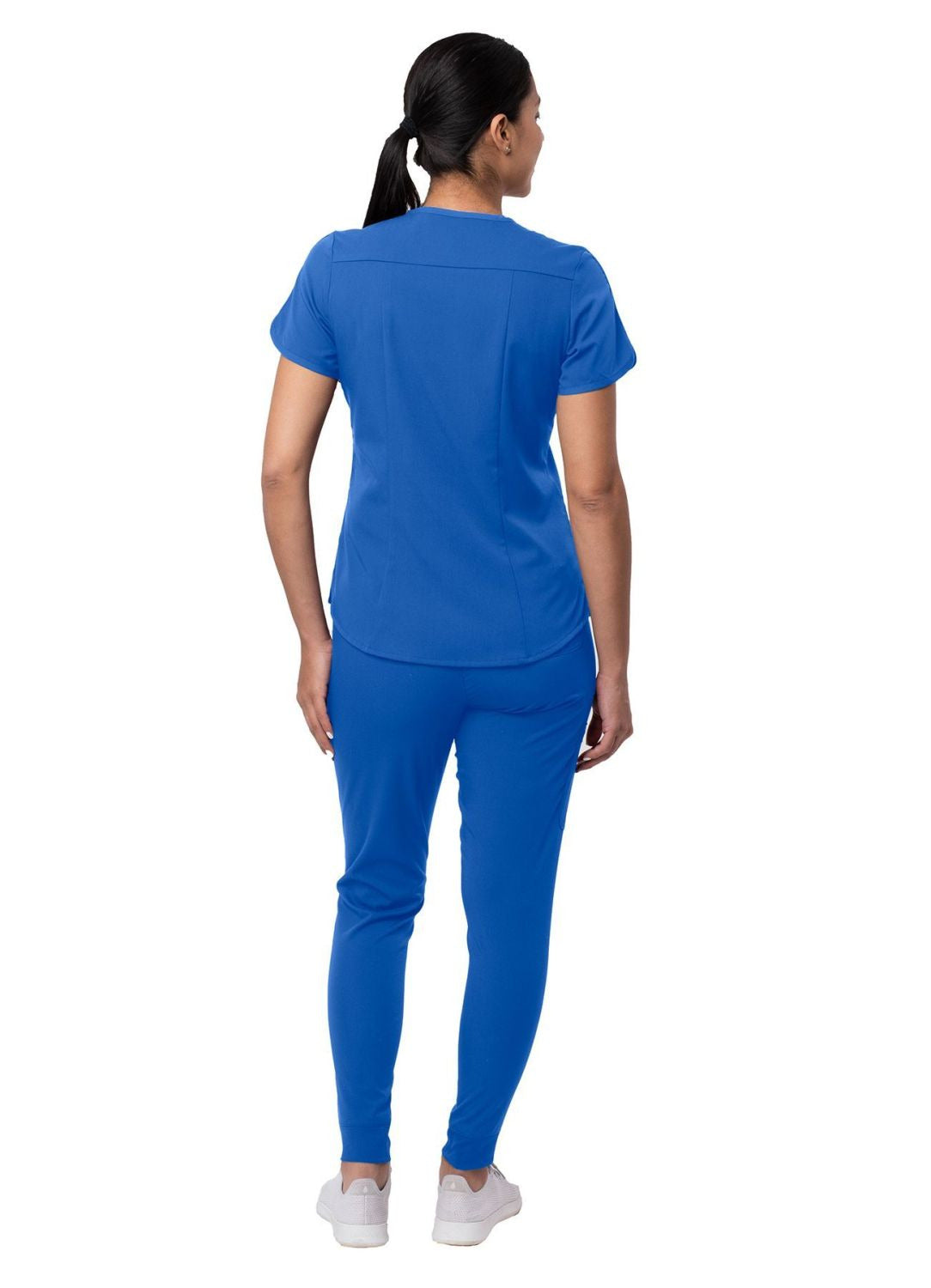 Adar Women's Modern Athletic Jogger Scrub Set - Red Ochre - Royal Blue - Spring Leaf