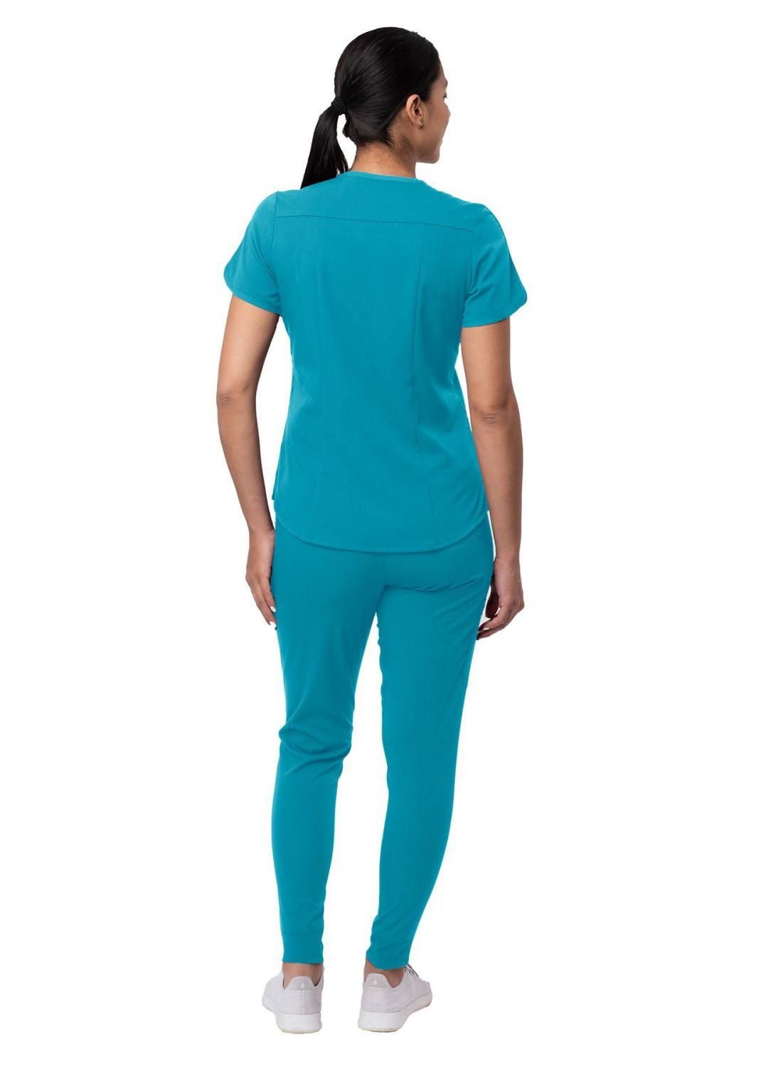Adar Women's Modern Athletic Jogger Scrub Set - Teal Blue - White - Wine