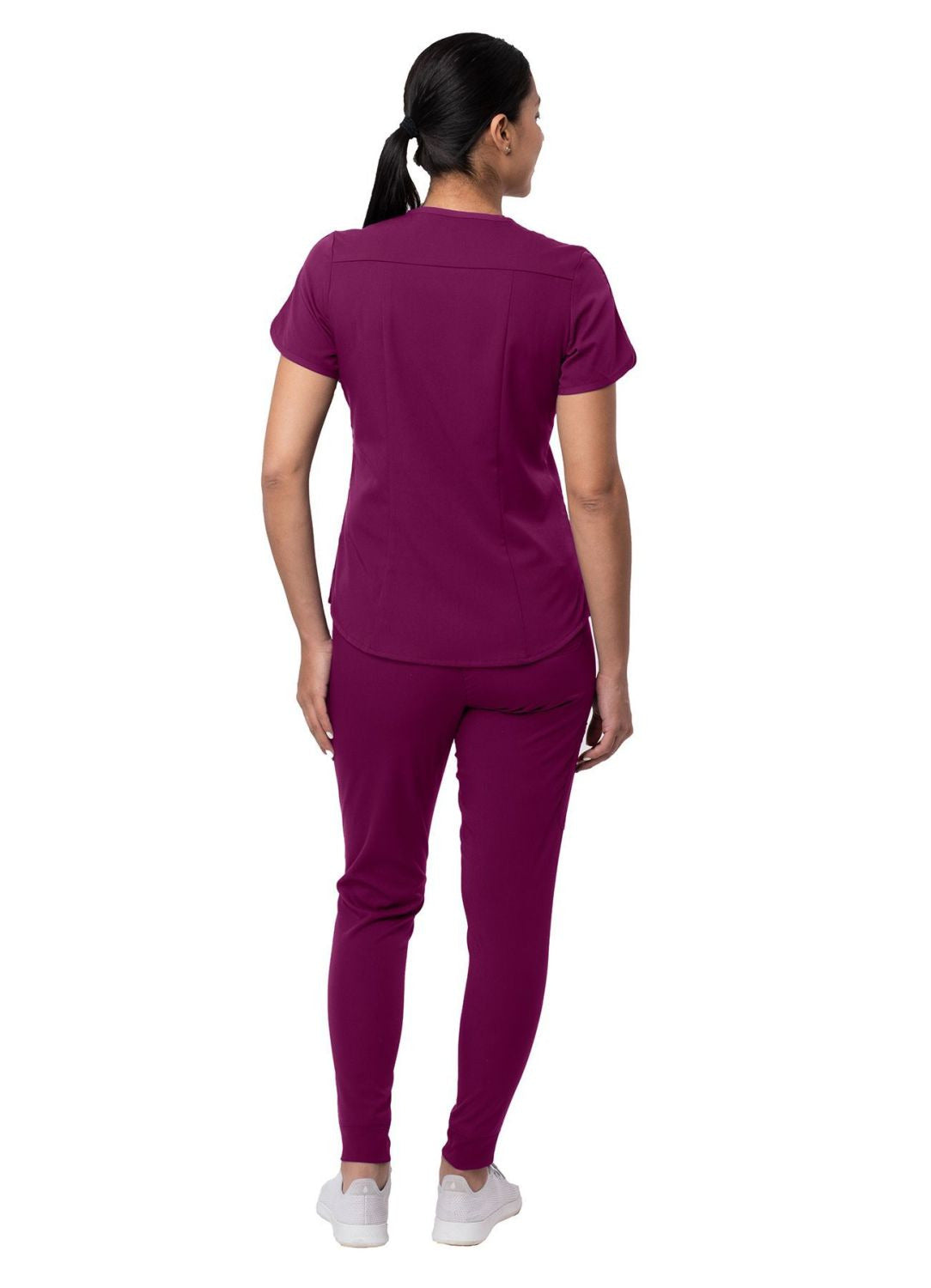 Adar Women's Modern Athletic Jogger Scrub Set - Teal Blue - White - Wine