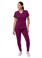 Adar Women's Modern Athletic Jogger Scrub Set - Teal Blue - White - Wine