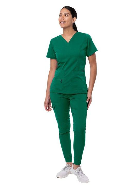 Adar Women's Flawless Plus Scrub Set - Hunter Green - Navy