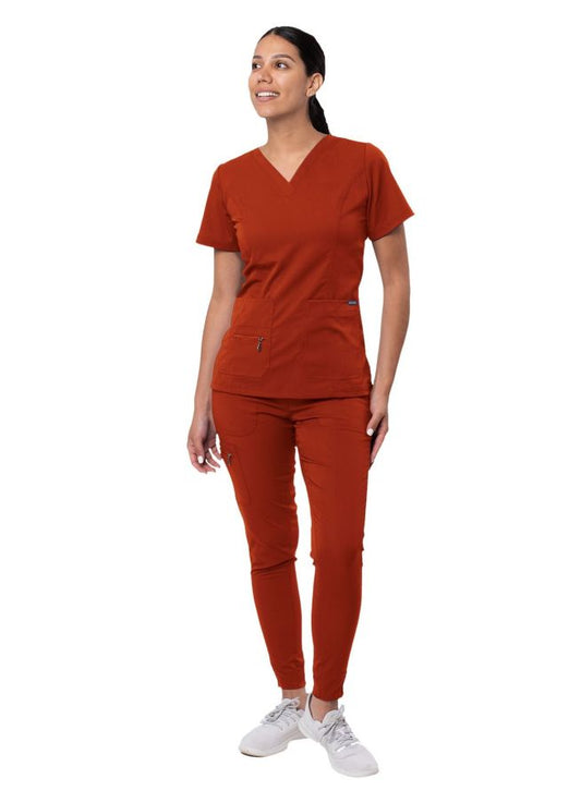 Adar Women's Flawless Plus Scrub Set - Red Ochre - Royal Blue - Spring Leaf