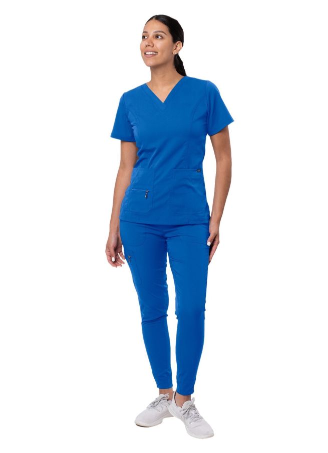 Adar Women's Flawless Plus Scrub Set - Red Ochre - Royal Blue - Spring Leaf