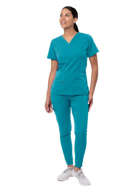 Adar Women's Flawless Plus Scrub Set - Teal Blue - White - Wine