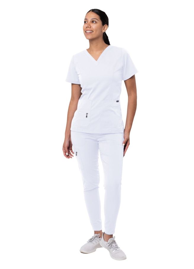 Adar Women's Flawless Plus Scrub Set - Teal Blue - White - Wine