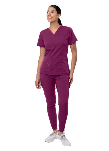 Adar Women's Flawless Plus Scrub Set - Teal Blue - White - Wine