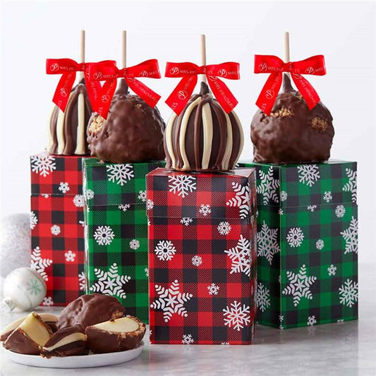 Mrs Prindables Plaid Snowflakes Caramel Apple Gift Set of 4