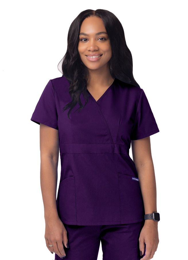 Adar Women’s Mock Wrap Top - Navy - Royal Blue - Purple