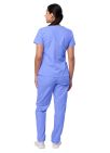 Adar Women's Mock Wrap Top/Cargo Pant Scrub Set - Ceil Blue - Hunter Green - Khaki