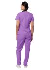 Adar Women's Mock Wrap Top/Cargo Pant Scrub Set - Lavender - Mandarin Orange - Navy