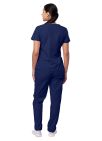 Adar Women's Mock Wrap Top/Cargo Pant Scrub Set - Lavender - Mandarin Orange - Navy