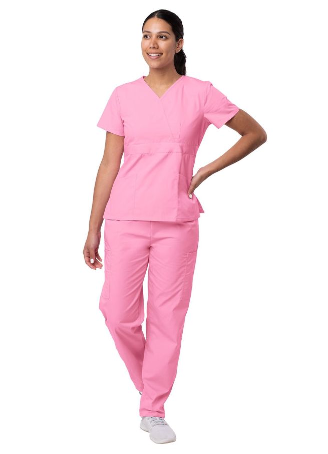 Adar Women's Mock Wrap Top/Cargo Pant Scrub Set - Purple -Royal Blue - Sherbet