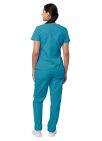 Adar Women's Mock Wrap Top/Cargo Pant Scrub Set - Charcoal - Turquoise - White