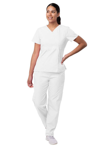 Adar Women's Mock Wrap Top/Cargo Pant Scrub Set - Charcoal - Turquoise - White