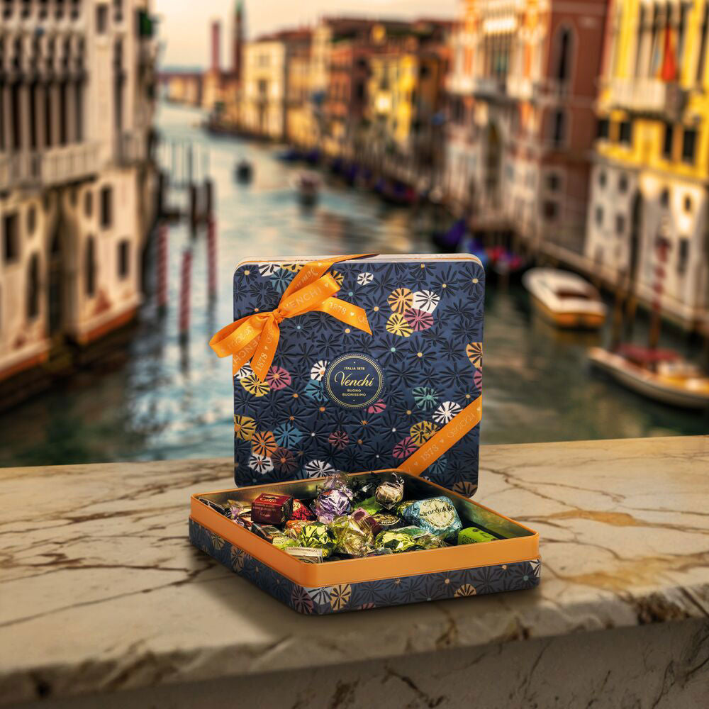 Venchi Blue Murrine Tin with Assorted Chocolates 14.77 oz